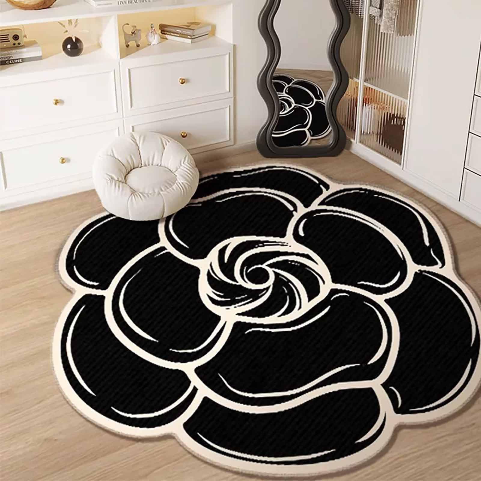 Tapis à poils courts fleur TY&WJ anti-glisse pour chambre