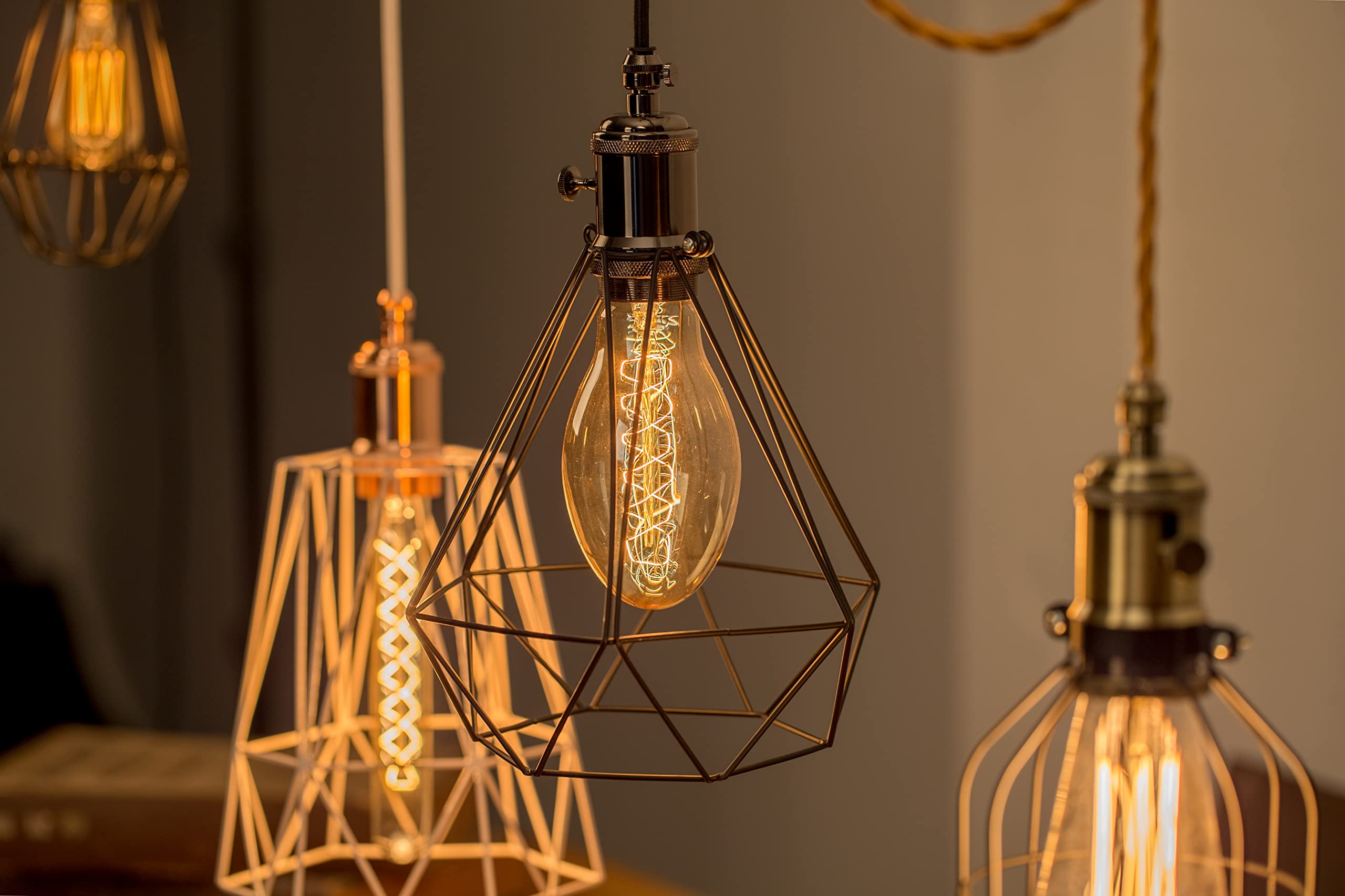 Paralume A Gabbia Diamantata In Metallo Nero - Stile Vintage Per Lampadari - 3