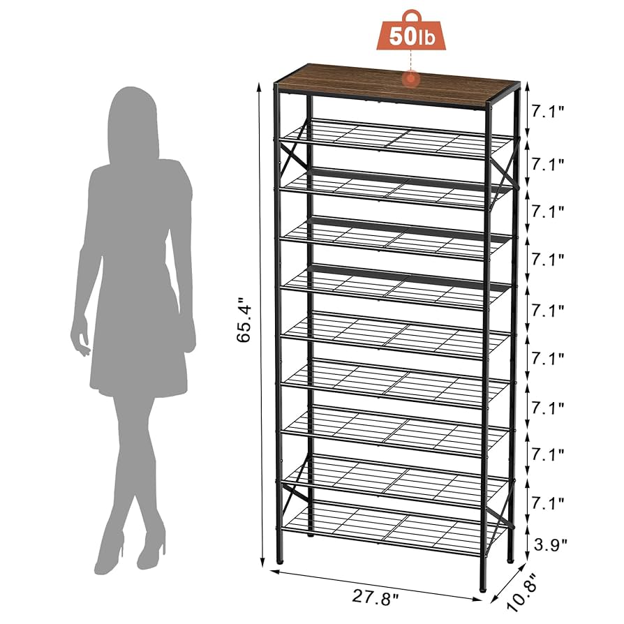 MAGINELS Shoe Rack,40 Pairs Shoe Organizer,10 Tier Tall Portable Shoe Storage Cubbies Cabinet,Plastic Shoes Shelves For Entryway ,Livingroom,Bedroom,White