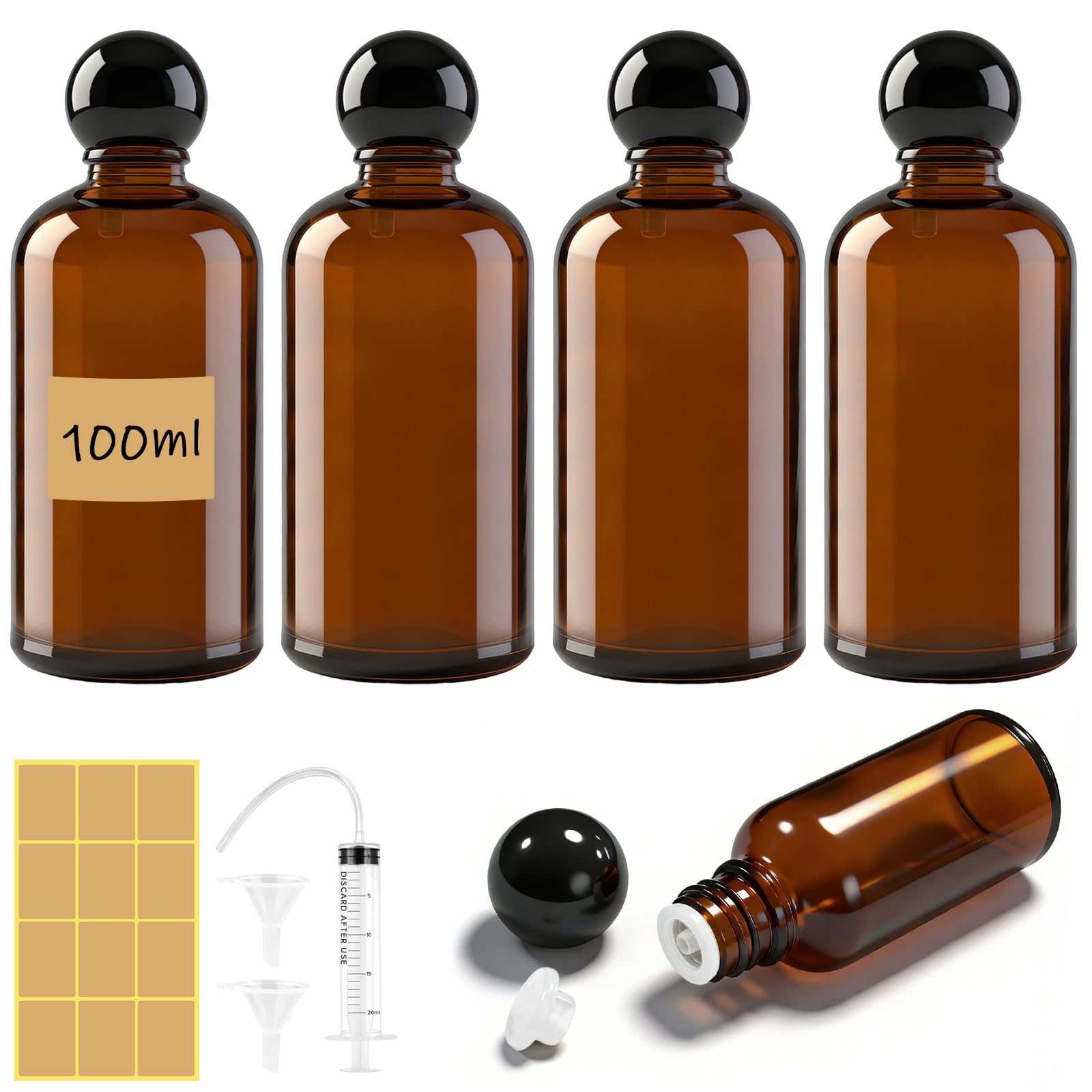 5 Piezas 100ml Botellas de Aceite Esencial Vacías de Vidrio Marrón, Mini Botellas de Cristal Ámbar de 30 Ml con Tapa, Pequeños Recipientes de Aceites Esenciales para Aceite Perfumes