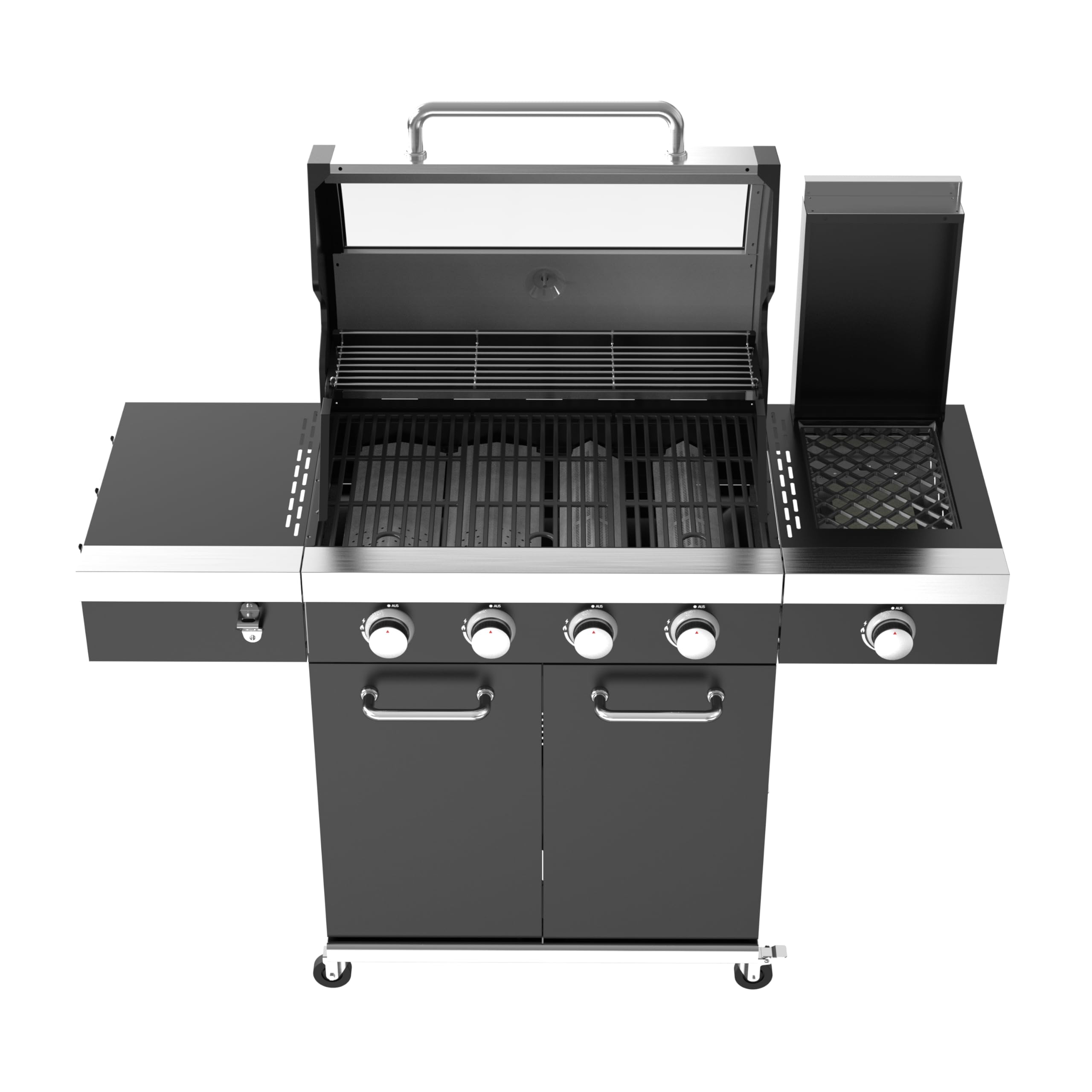 El Fuego Grill gazowy "KINGSTON" | 4 + 1 palnik | palnik na podczerwień | w zestawie 2 palniki o wysokiej wydajności | oświetlenie LED | z okienkiem | z stali nierdzewnej | z pokrywą