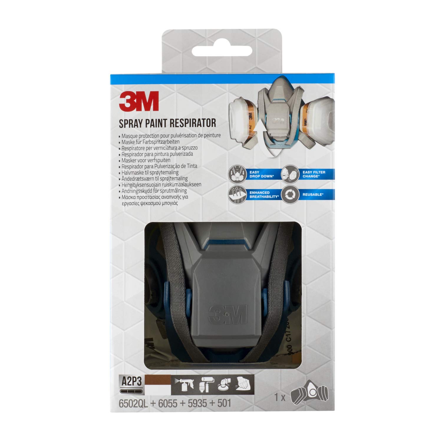 3M Respirador para pintura pulverizada 6502QL, A2P3, 1 set