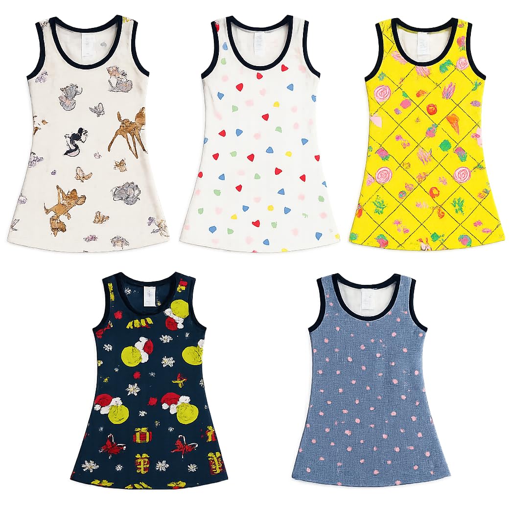 Little Girls Sleeveless Cotton Frock [Ages 2-7 Years], Knee-Length Casual Dress, Everyday Summer Frock for Girls, Assorted Print and Color-image-43