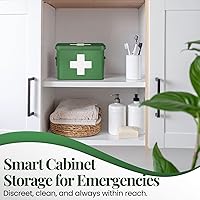 Vista 3 de Caja de medicamentos Flexzion, botiquín de farmacia para el hogar, 33 x 21 x 19 cm, almacenamiento de medicamentos de metal para emergencia, Rosa