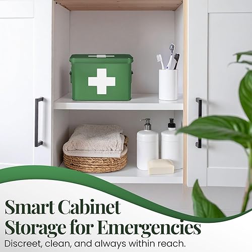 Miniatura 3 de Flexzion Caja de medicamentos, caja de farmacia doméstica, 13.0 x 8.3 x 7.5 in, almacenamiento de medicamentos de metal para emergencias, gabinete