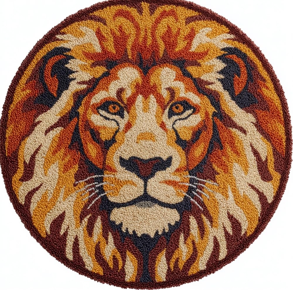 kitphoenix DIY Latch Hook Rug Kit Wild Lion Head Brown