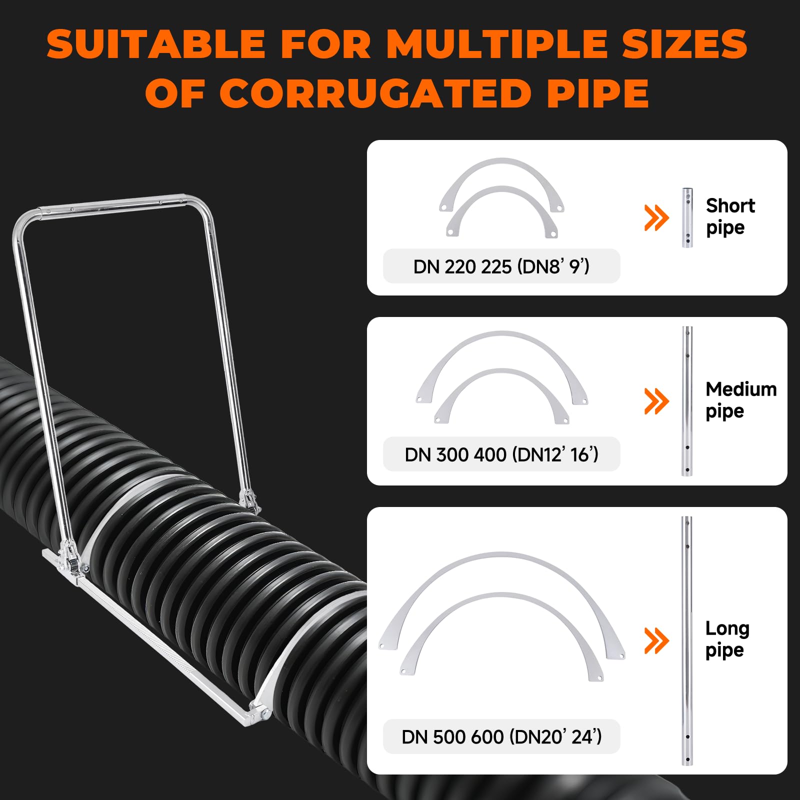YUCHENGTECH 200-600mm Tensor para Tuberías Corrugadas de HDPE Herramienta de Montaje de Tubo para Proyectos de Drenaje, Alcantarillado y Construcción
