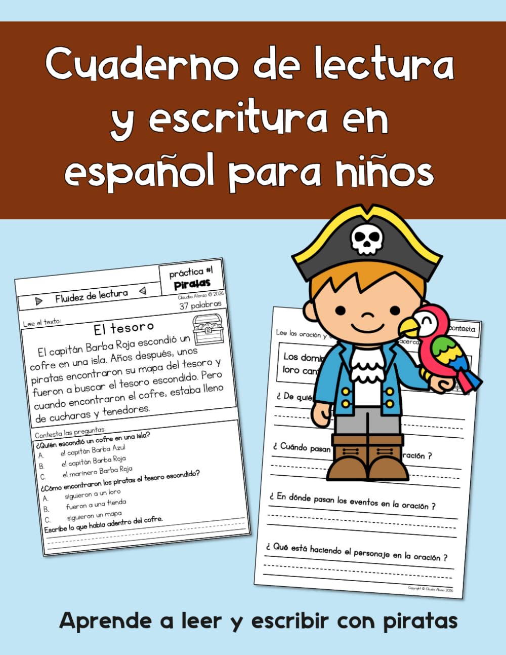 Cuaderno de lectura y escritura en español para niños: Aprende a leer y escribir con piratas (5–7 años)