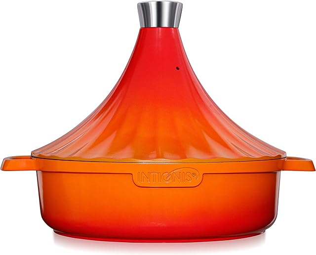Moroccan Tagine Cooking Pot | Oven Proof | 28cm Large | Induction, Gas, Electric, Ceramic Hobs Safe | Greblon Non Stick Chemical Free Coating (Orange)