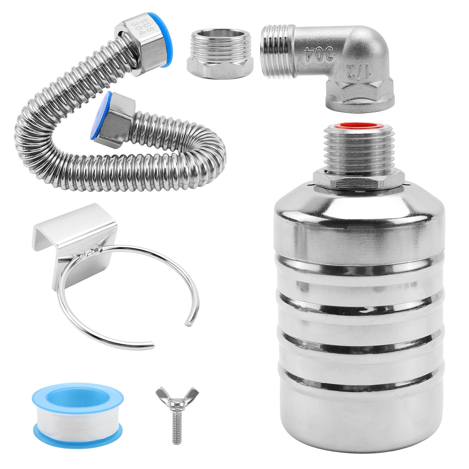 Válvula de flotación de 1/2 pulgadas o 3/4 pulgadas, válvula de control de nivel de agua automática 304 de acero inoxidable para tanques de agua, piscinas, estanques de peces, comederos de ganado