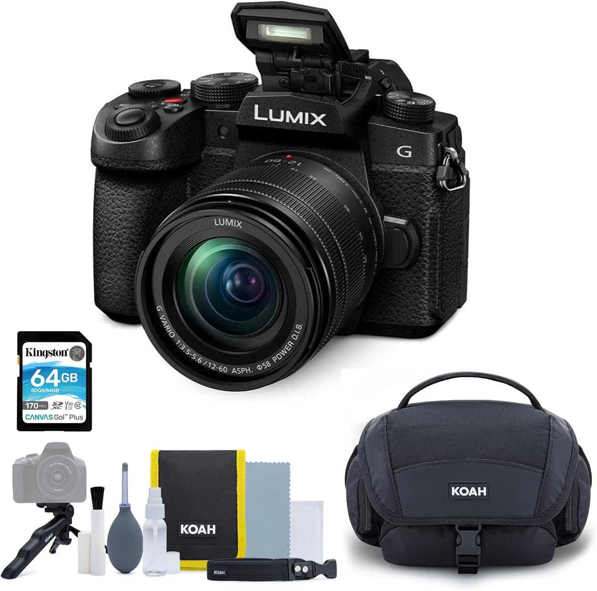 LUMIX G97 Micro Four Thirds Mirrorless Camera (Black) Bundle | 64GB Memory Card, Cleaning Kit, Nostrand Avenue System Gadget Bag with Accessory, A 12-60mm Lens, (3 items)