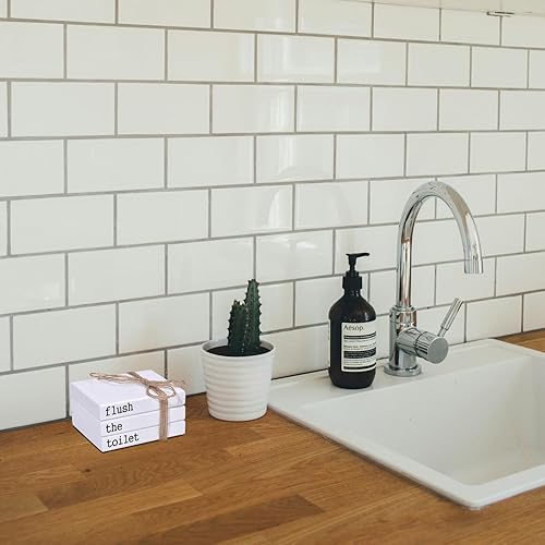 Vista 4 de Restroom Bathroom Decor for Shelves, Funny Wooden Farmhouse Mini Book Stack for Bathroom Toilet Shelf Sign Decor Two-Sided Tabletop Decorative Set