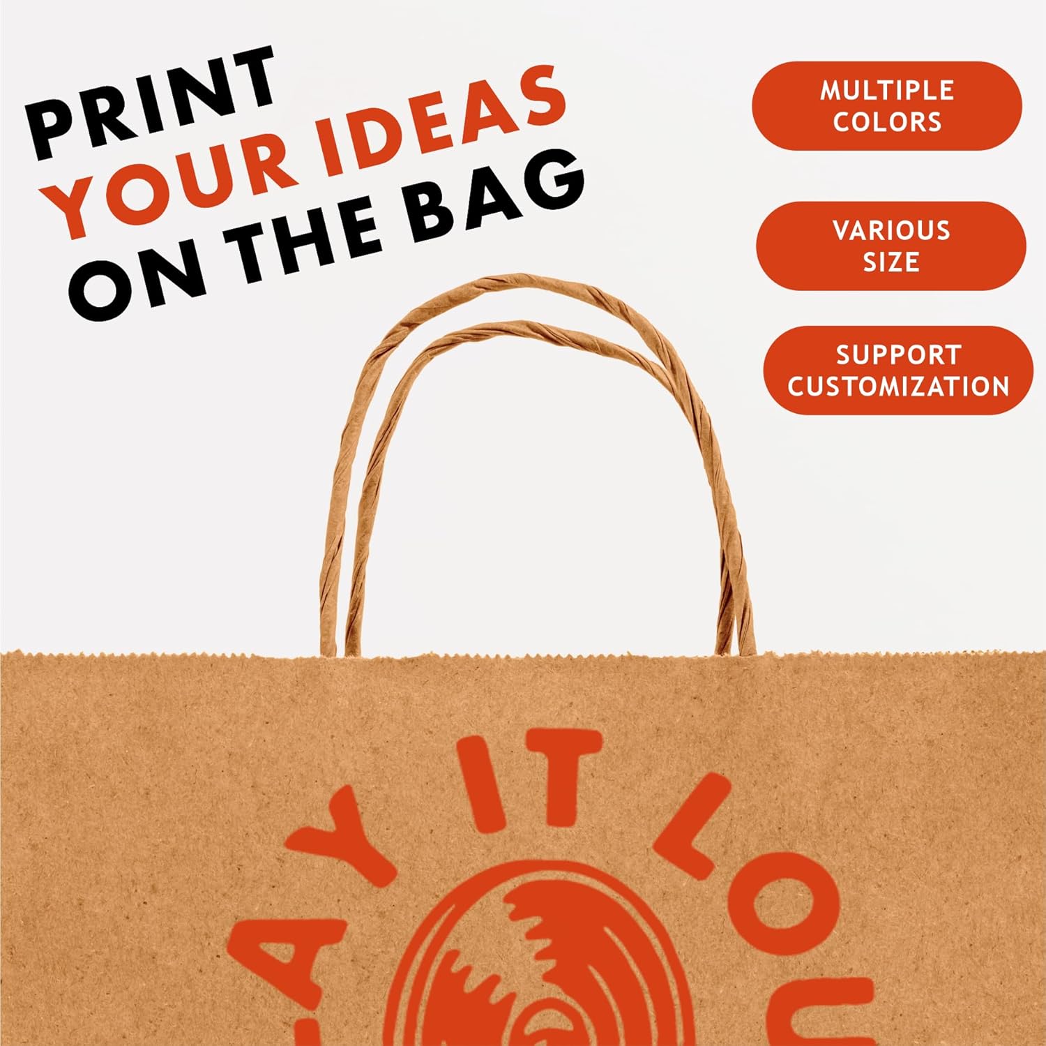 Azulavina 100 PCS Custom Paper Bags, 12.6" x 4.3" x 9.8" - Kraft Paper Bags, Shopping, Merchandise, Party, Gift Bags