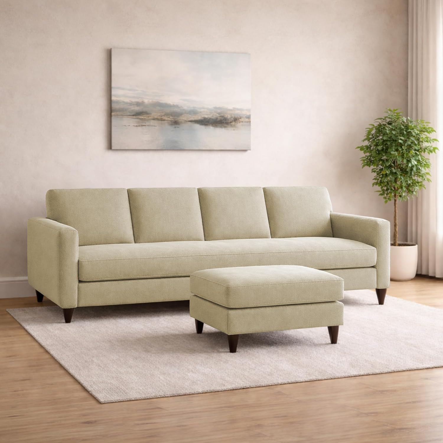 Carlos 5-Seater Sofa Set with Ottoman (Cream Colour) | Premium Fabric Modern Sofa for Living Room, Home & Office | Stylish Comfortable Furniture for Hall & Lounge-image-12
