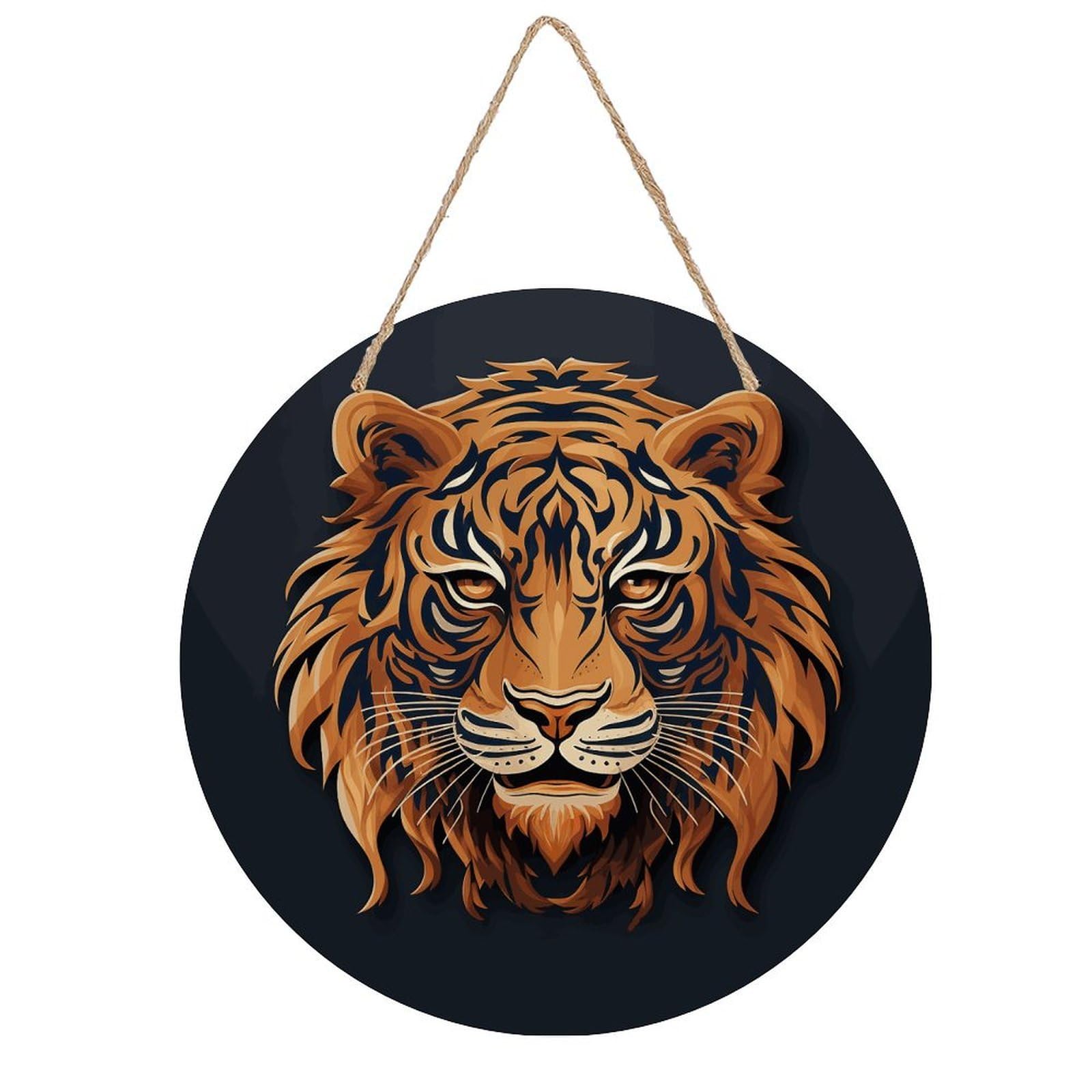 FekiLoot New Year Tiger Logo Design Wall Art Decor Round Wood Hanging Sign Decoration Wooden Circle Door Sign Round Hanging Decorative Wood Plaque Door Hanger for Home Outdoor Indoor Decoration