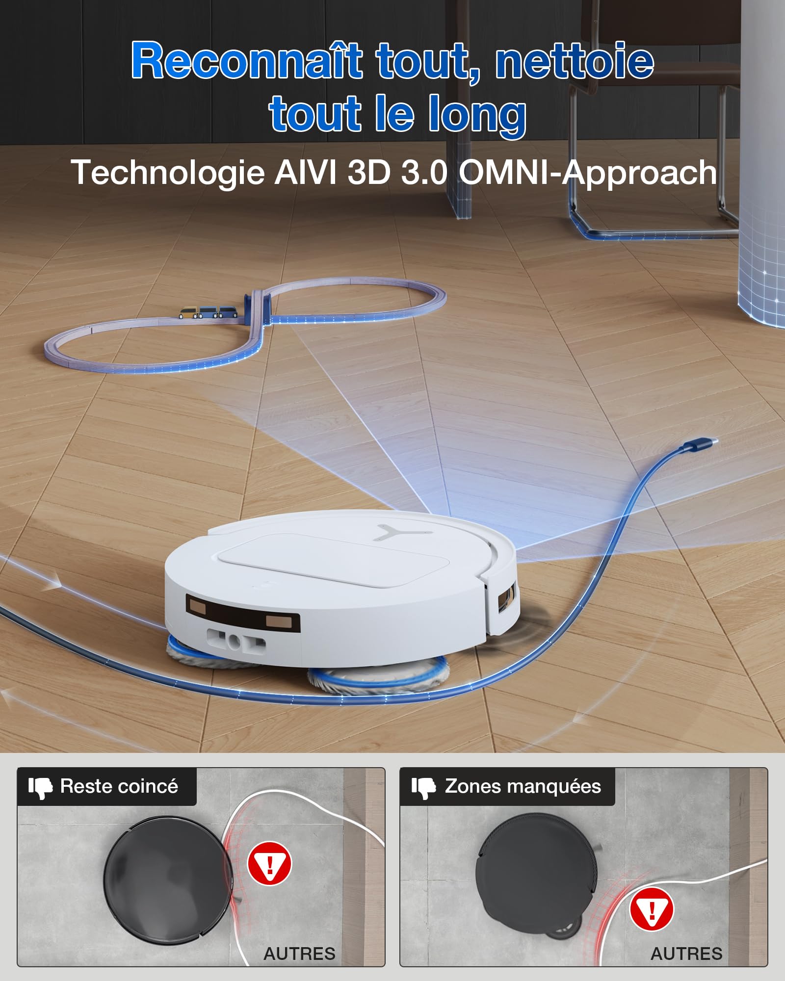ECOVACS T50 Pro Omni Aspirateur Robot, 15000Pa amélioré par T30 Pro Omni, Brosse latérale et serpillière Extensibles, Ajout Automatique Solution de Nettoyage, Lavage à l'eau Chaude 75℃, Blanc