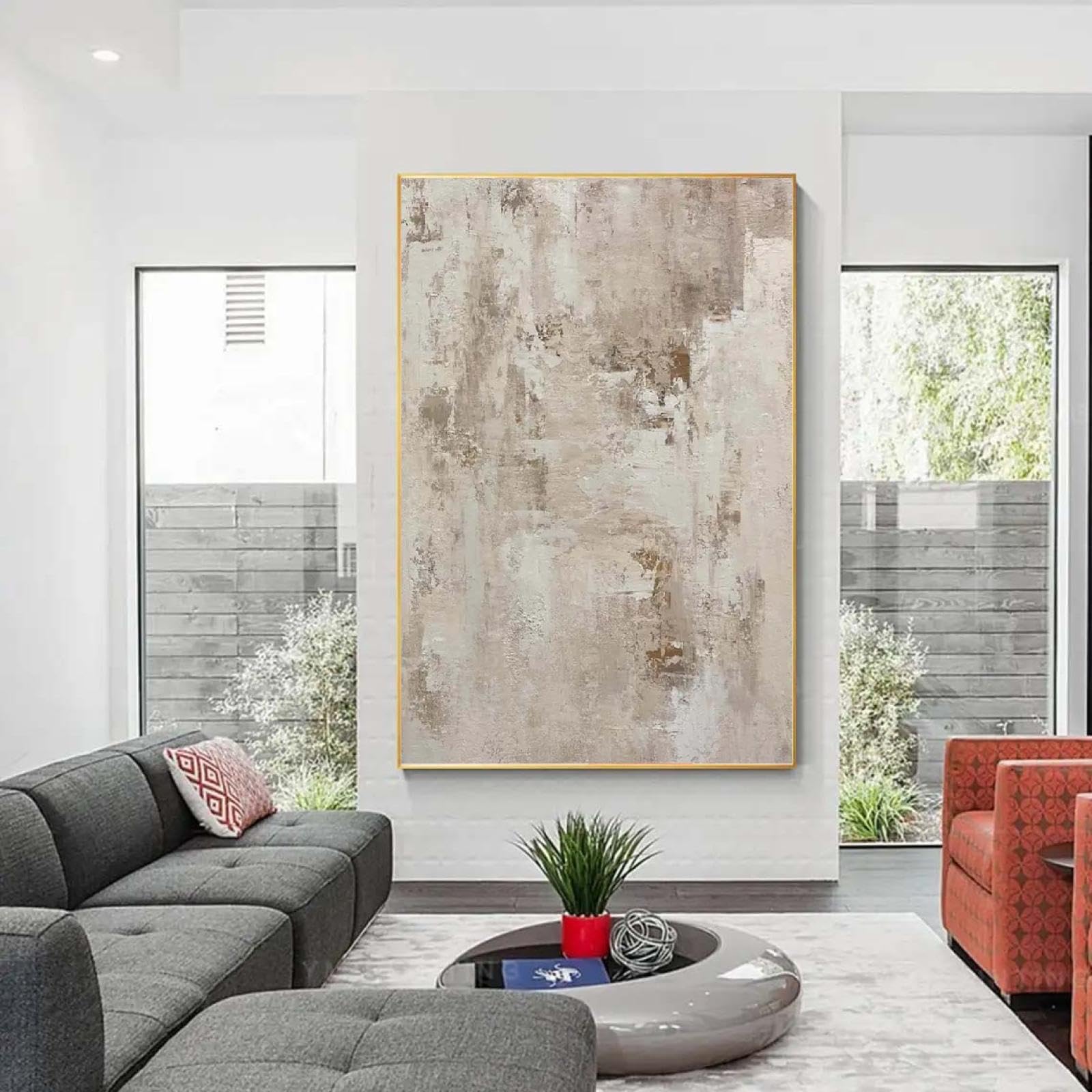 18meng Art Abstrakt Leinwand Bilder 200x100 cm Beige Weiß Leinwandbild 1 tlg Kunstdruck Wandbilder Modern Groß XXL Wohnzimmer Schlafzimmer Wanddekoration Canvas Design Wandbild Frameless