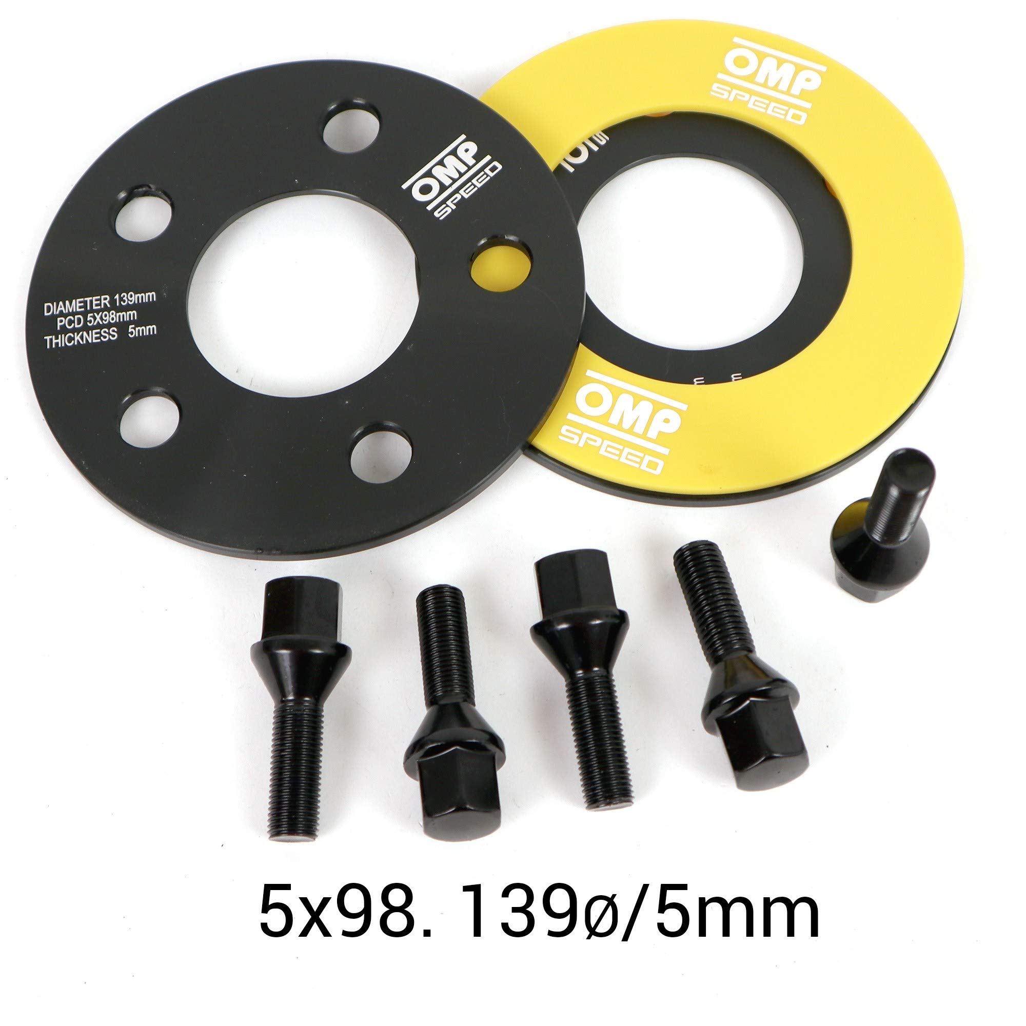 OMP Speed Set Van 2 Spoorverbreders (Espaciadores) Dikte: 5mm PCD: 5x130 CB: 71.6 OD: 155 Bout x10 M14x1.5 Sferisch Zwart Aluminium - OMPS08900501
