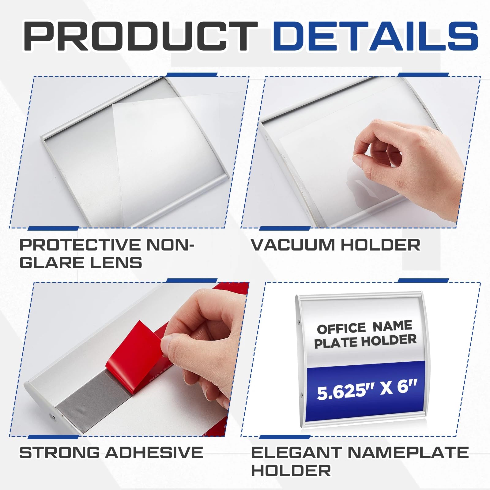 Yaocom 10 gebogene Namensschildhalter für Türen, 14,3 x 15,2 cm, Wandmontage, Büro-, Geschäftstürschild-Halter, Aluminium-Schilderrahmen mit Klebeband, Kunststofffolie, für Büro, Business, Display