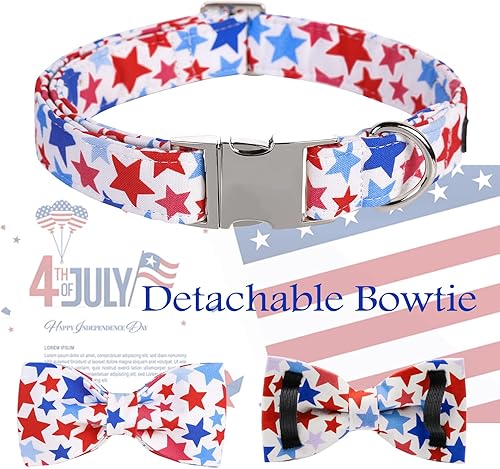 Miniatura 4 de ARING PET Collar de perro con bandera estadounidense, lindo collar de perro con hebilla de metal, collar de estrella roja, blanca y azul, corbata de