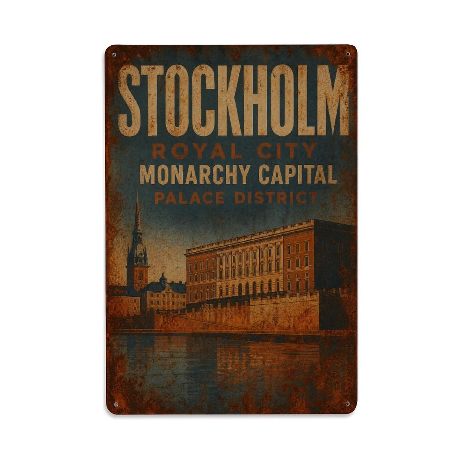 Huiyhb 8X12inch(20X30cm) Vintage Travel Stockholm Royal City Sweden Metal Tin Sign