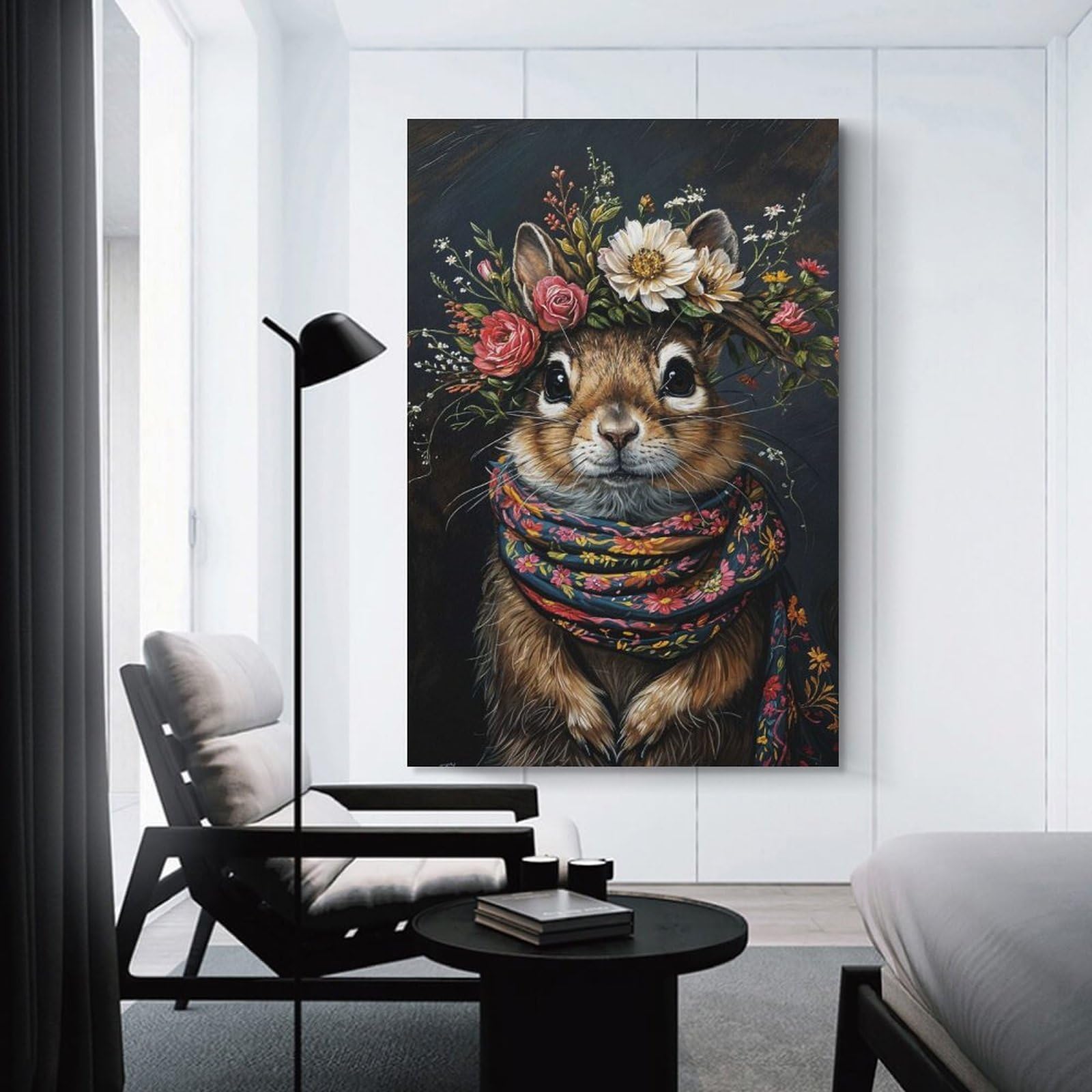 Junmoney Squirrel with Flowers Canvas Art Print 24x36inch(60x90cm), for Gallery Wall Layouts in Home Or Office, Decorative Artwork with Flexible Styling