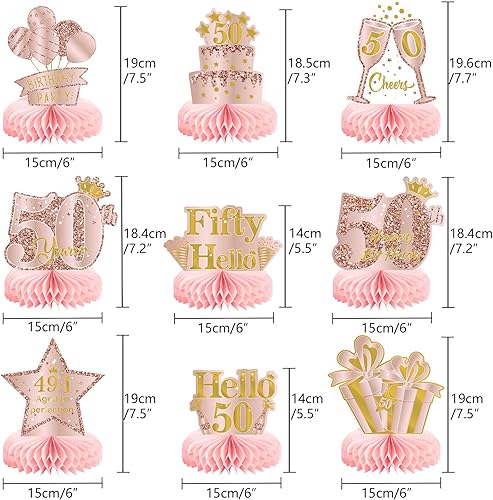 Miniatura 2 de 9 piezas de decoración de cumpleaños número 50 para niñas, centros de mesa de feliz cumpleaños 50, suministros de fiesta, decoración de mesa de