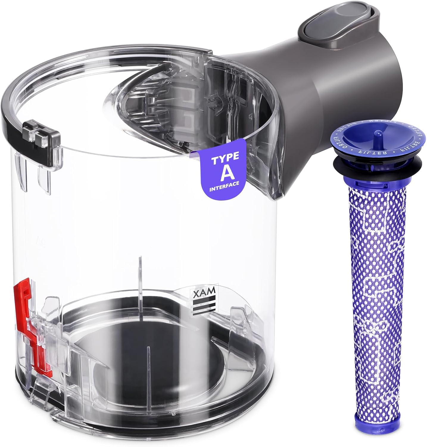 Replacement Dust Bin for Dyson V6 DC58 DC59 DC61 DC62 DC74 Vacuum Cleaner Canister, Type A Interface Dust Cup Replacement for Dyson V6 Bin Part No. 965660-01 with Vacuum Filters Replacement