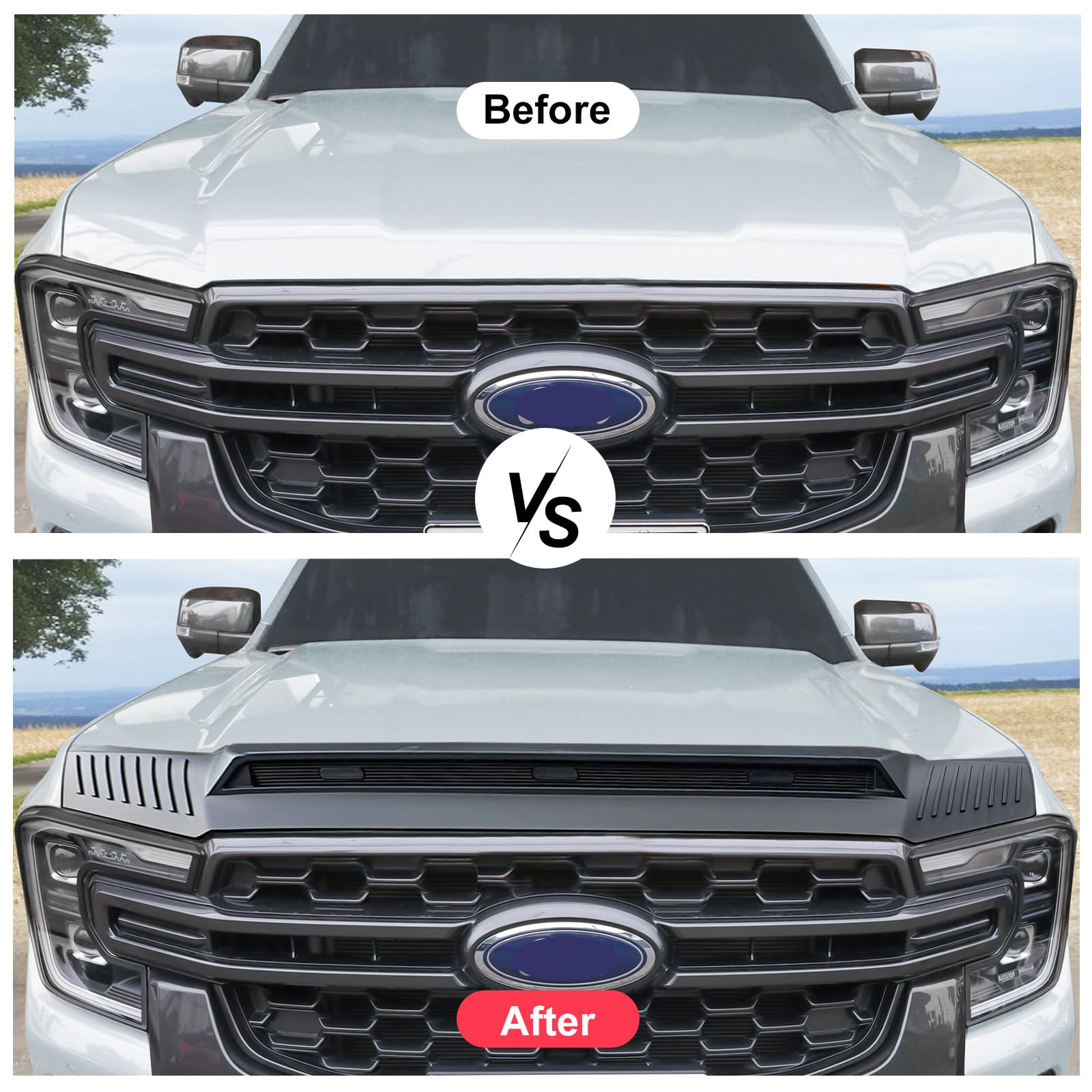 Protezione per cofano in ABS per Ford Ranger 2023-2024-2025 T9 Raptor Wildtrak X Platinum Wildtrak Limited Protezione per cofano e insetti deflettore