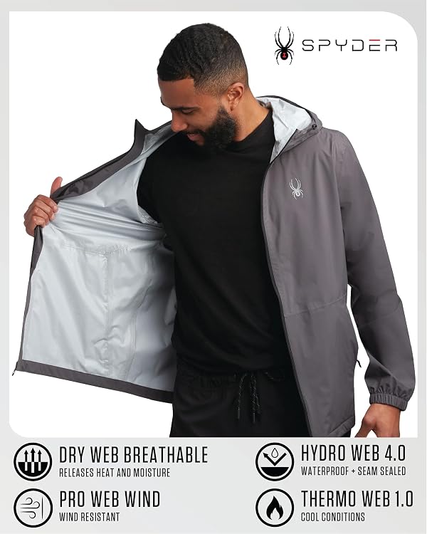 Spyder Mens Rain Jacket - Waterproof Lightweight Hooded Windbreaker, Outerwear Jacket for Golf, Hiking and Outdoor (S-XL), Size Large, Polar by Spyder - Image 3