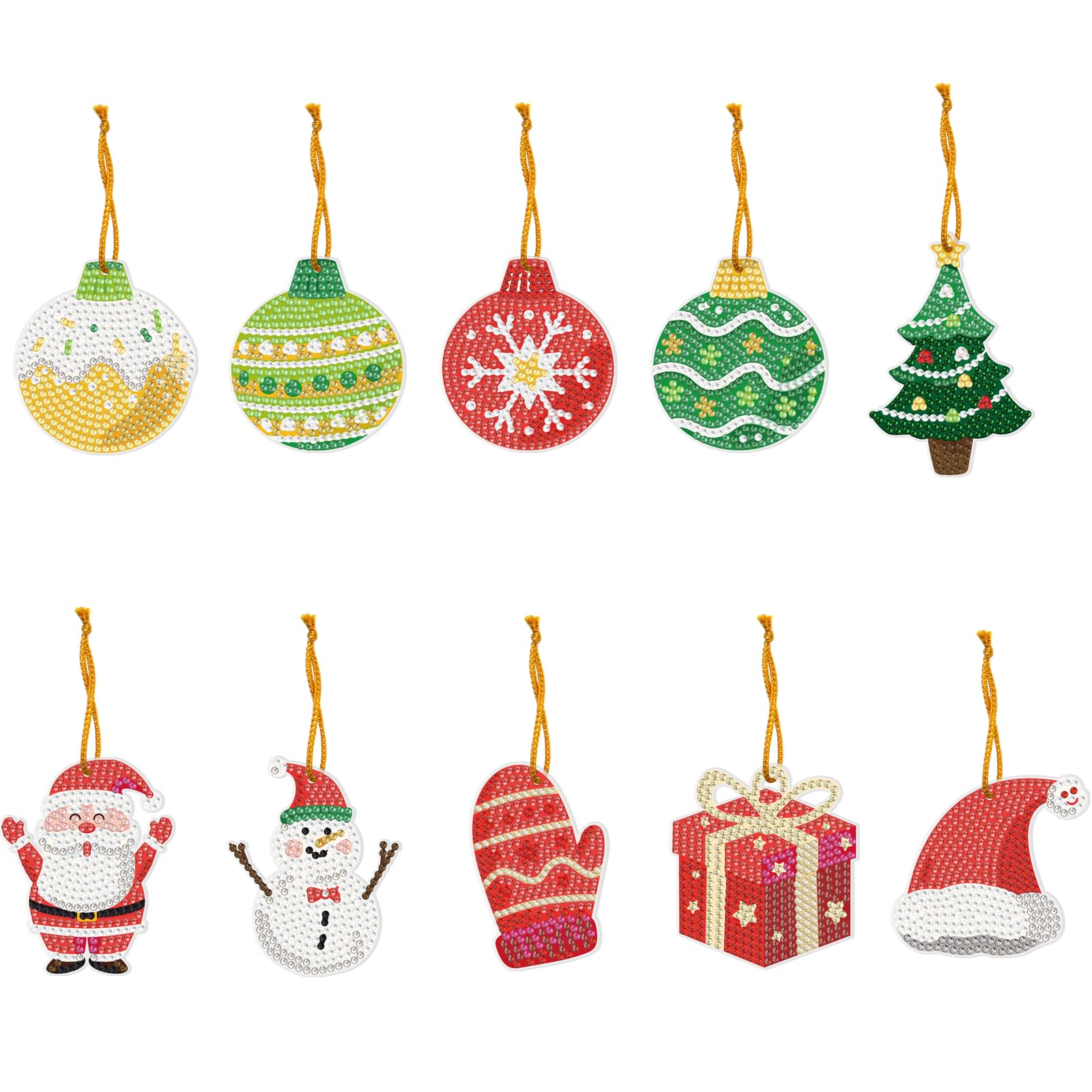 10 Pcs Christmas Balls Diamond Art Tags Hanging Ornaments 5D DIY Kit Snowman Santa Diamond Art Painting Christmas Tree Hanging Decorations Special Shaped Crystal by Number Home Office Christmas Decor