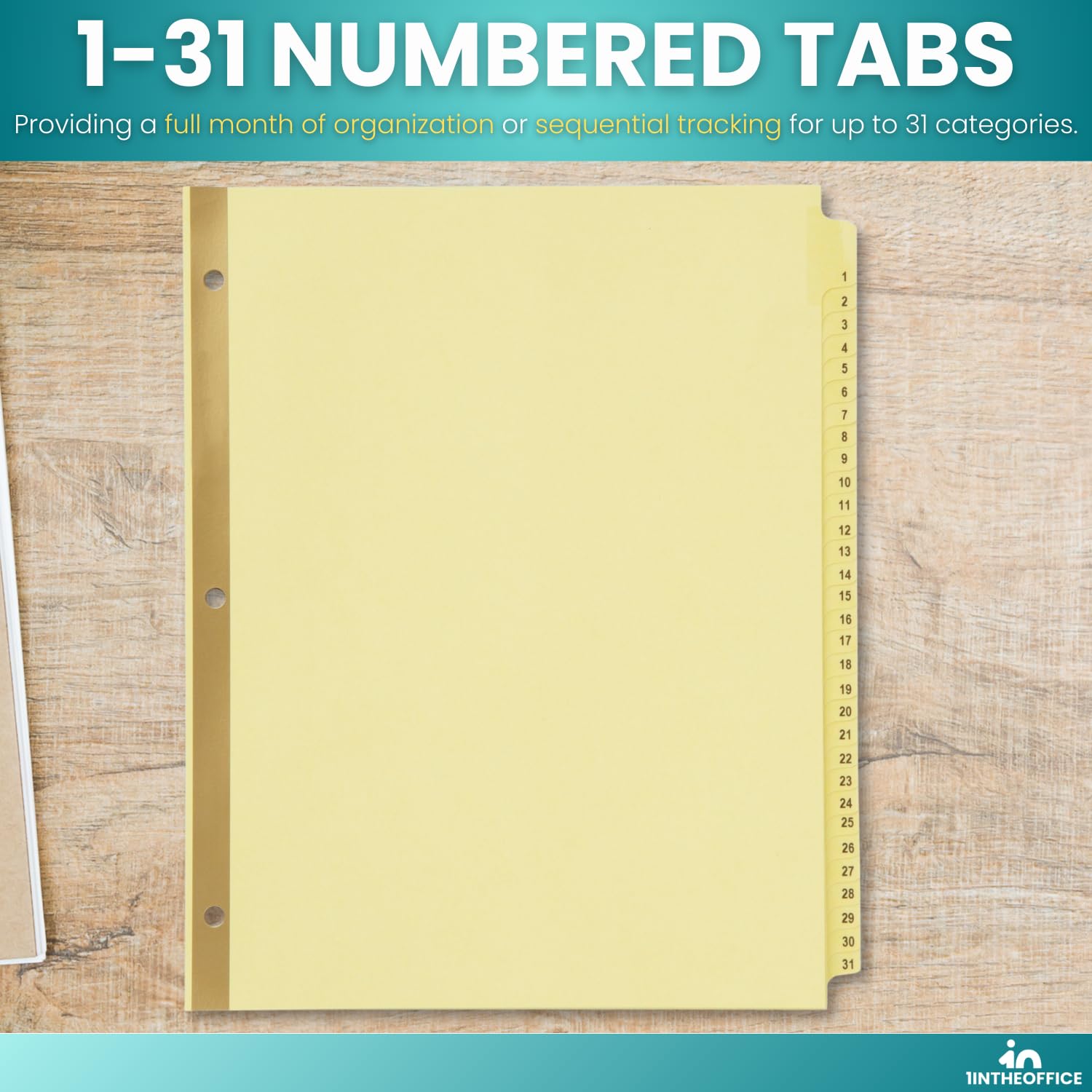 1InTheOffice Numbered Tab Dividers,1-31 Tab Dividers, Binder Dividers, Binder Dividers with Tabs, Number File Dividers, Binder Number Dividers Letter Size - Image 6