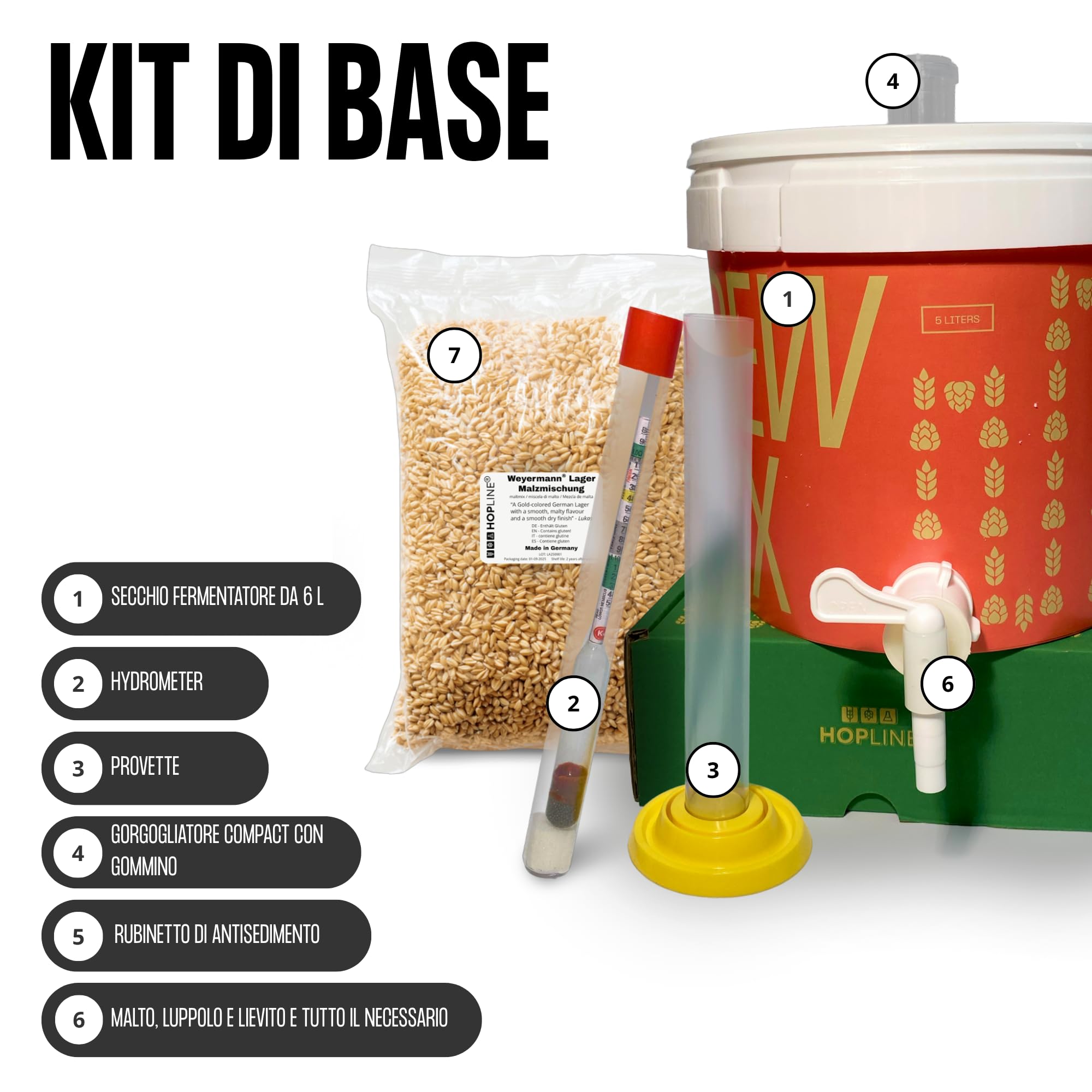 Hopline Kit per Birra Artigianale Blonde – Produce 5 Litri di Birra a casa – Kit DIY Homebrew – Regalo Birra per Uomini, Padri, Amici – Idea Regalo per Compleanno o Natale