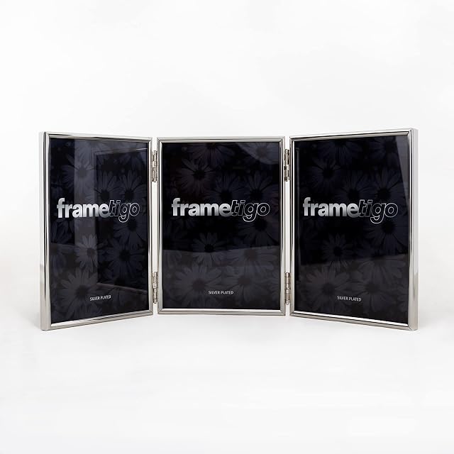 Frametigo Silver Plated Thin Edge Triple Frame Photo Frame - Fits Photo Size 4"x6" (10x15mm)