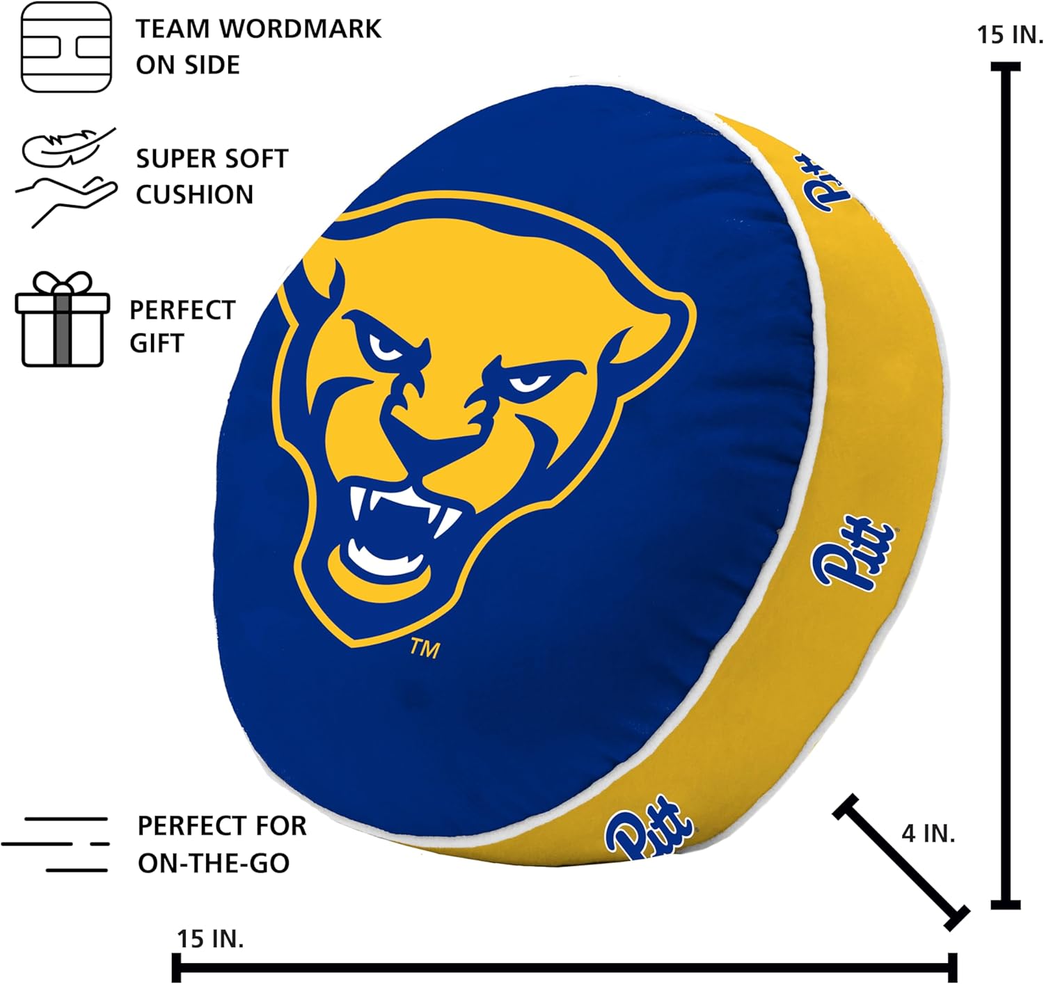 Logo Brands NCAA Pittsburgh Panthers Puff Pillow – Plush, Soft, Stretchy with Team Color Design
