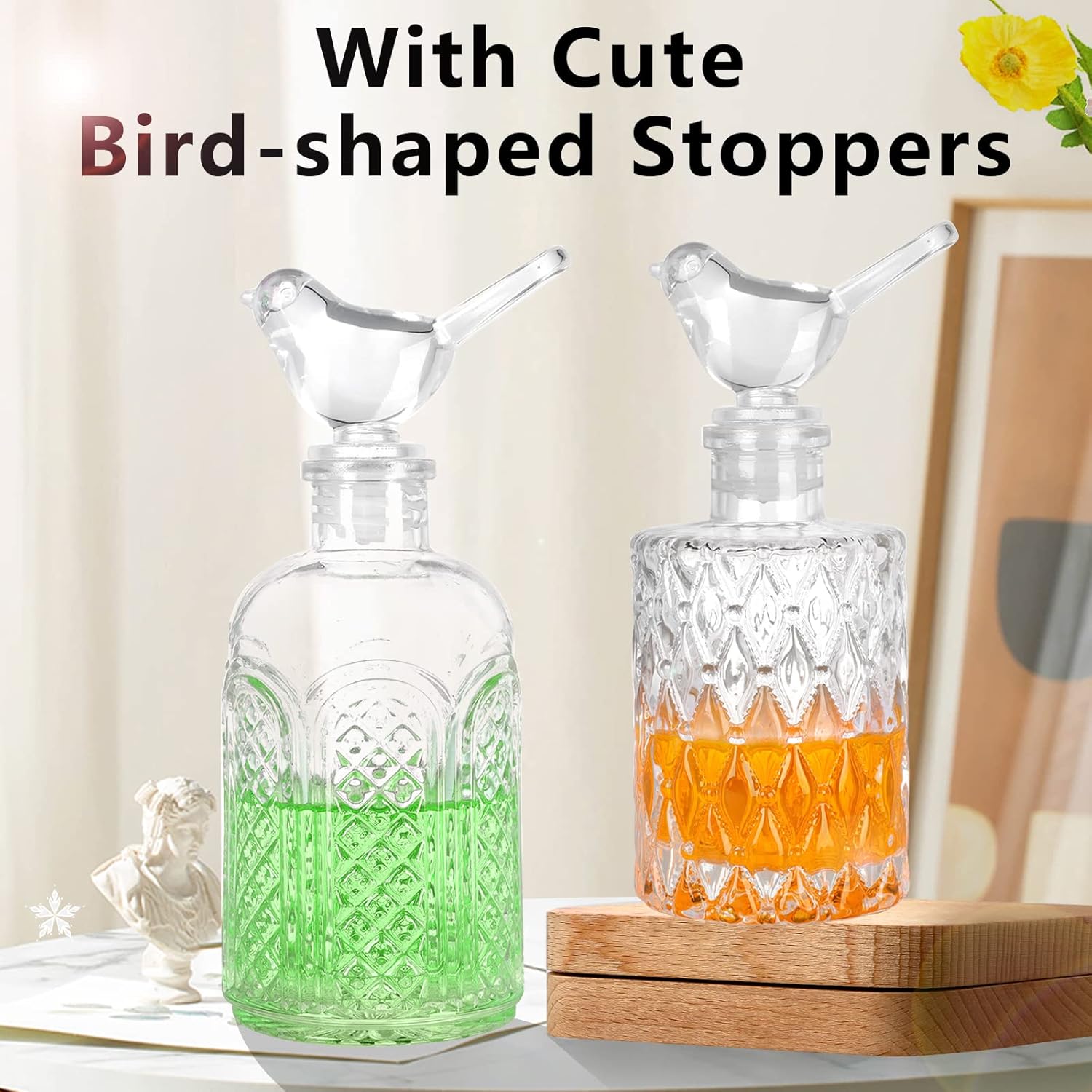 Diffuser Glass Bottles Decorative Bottles Vases Set of 4 Empty Clear DIY Fragrance Reed Diffuser Storage Bottle with Reeds Sticks for Home Office Desk Decoration Wedding Valentine Girl Women Gift : Home & Kitchen