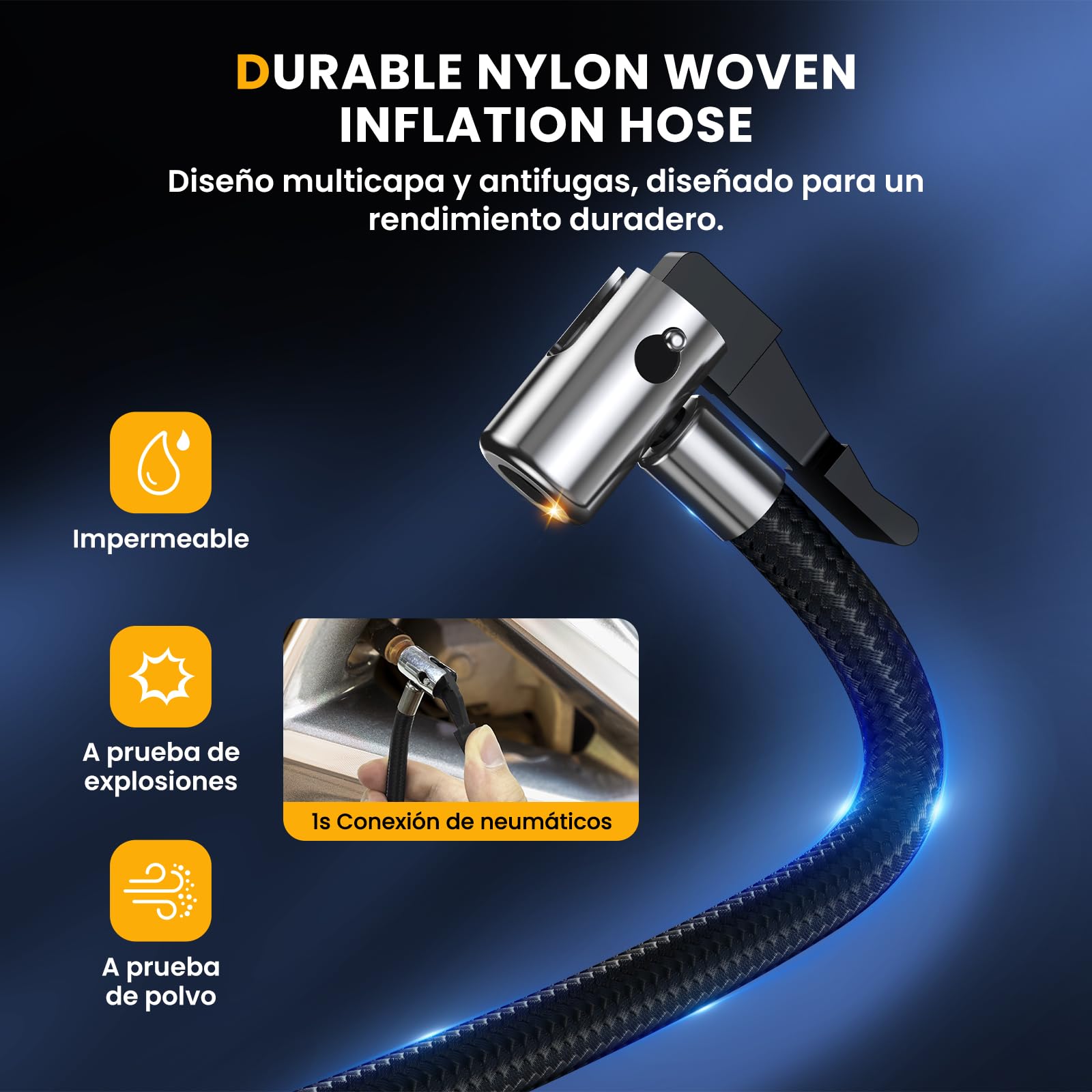 Ipflin Inflador Ruedas Coche 150PSI - 22L/min Compresor Aire Portátil Recargable, Inflador Eléctrico Inalámbrico con Pantalla Digital y Luz LED, 4 Modos Preestablecidos para Coche/Bicicleta/Moto/Balón — view 8
