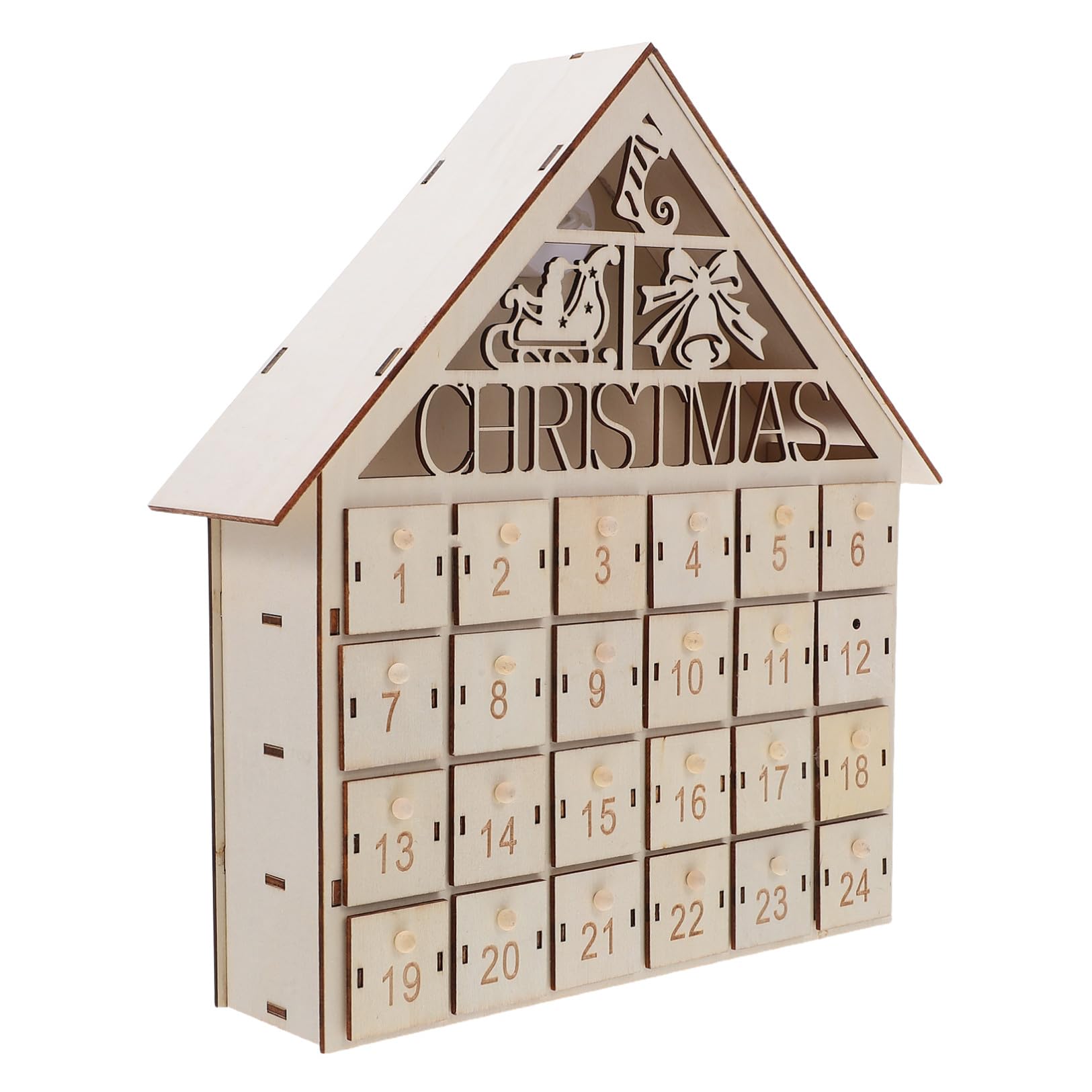 STOBAZA Calendario Dell'avvento Natalizio in Legno con 24 Cassetti Riempibili, Illuminazione LED e Design Rustico per Conto alla Rovescia delle Festività in Famiglia