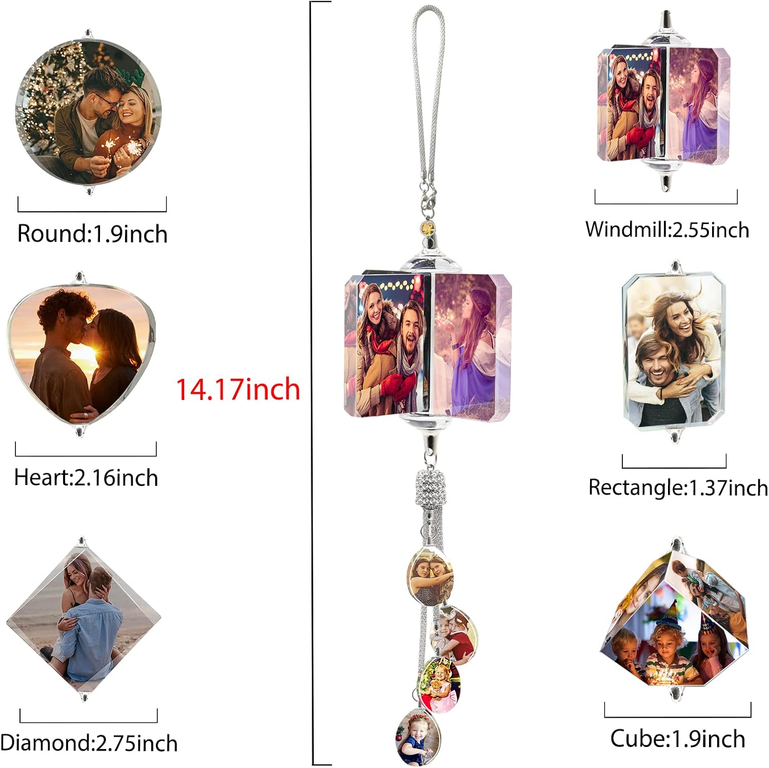 Personalized Photo Car Hanging Accessories, Custom Rearview Mirror Hanging Accessories Crystal, Custom Vehicle Interiors Ornament, Customized Pendant Picture Frame for Car, Home Decoration