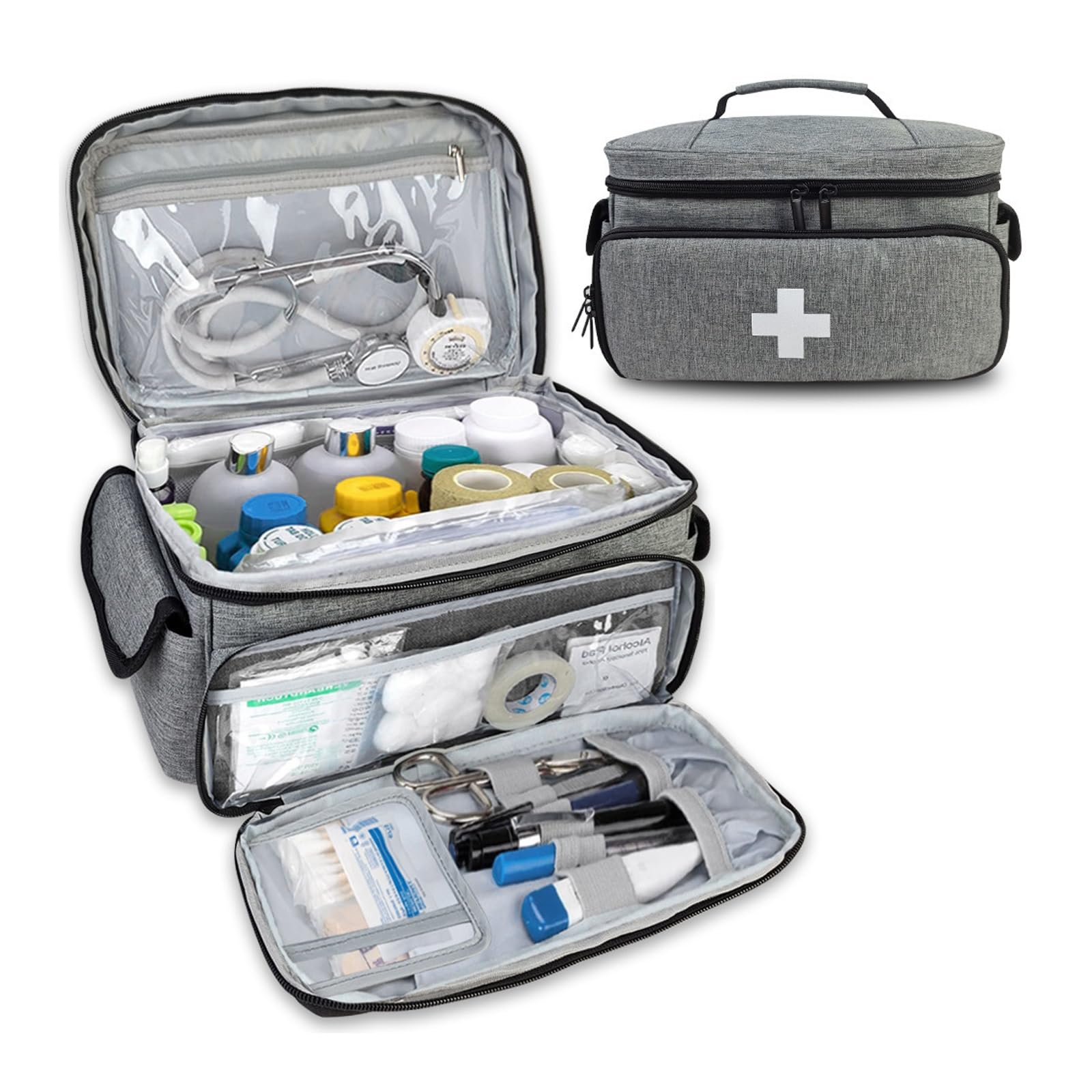 Organizer-Tasche For Medizinisches Bedarfsmaterial For Ersthelfer,Leeres Erste-Hilfe-Set Mit Großer Kapazität,Organizer-Tasche For Medikamente Mit Mehreren Taschen(Gray)