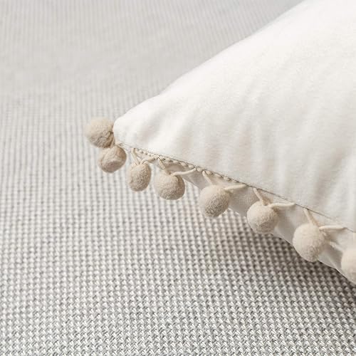 Miniatura 3 de Juego de 2 fundas para cojines decorativos de terciopelo sólido suave con borde de pompones