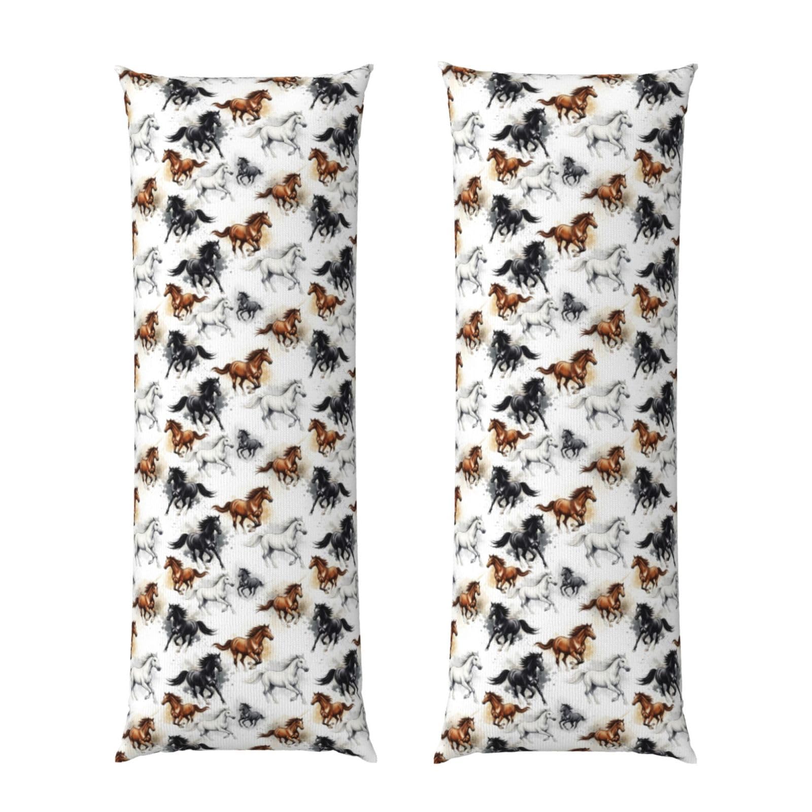 Long Pillowcase 20x60 Inch, Cute Cartoon Horse Watercolor Wild Horses, Ultra Soft Body Pillow Cover with Hidden Zipper, Wrinkle Resistant Fabric for Bed Couch Home Decoration