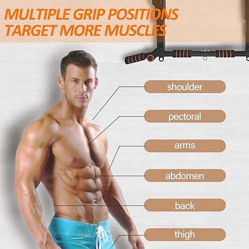 Miniatura 6 de BESTHLS Barra de dominadas montada en la pared y estación de inmersión, barra de dominadas resistente para montaje en pared, barra de dominadas