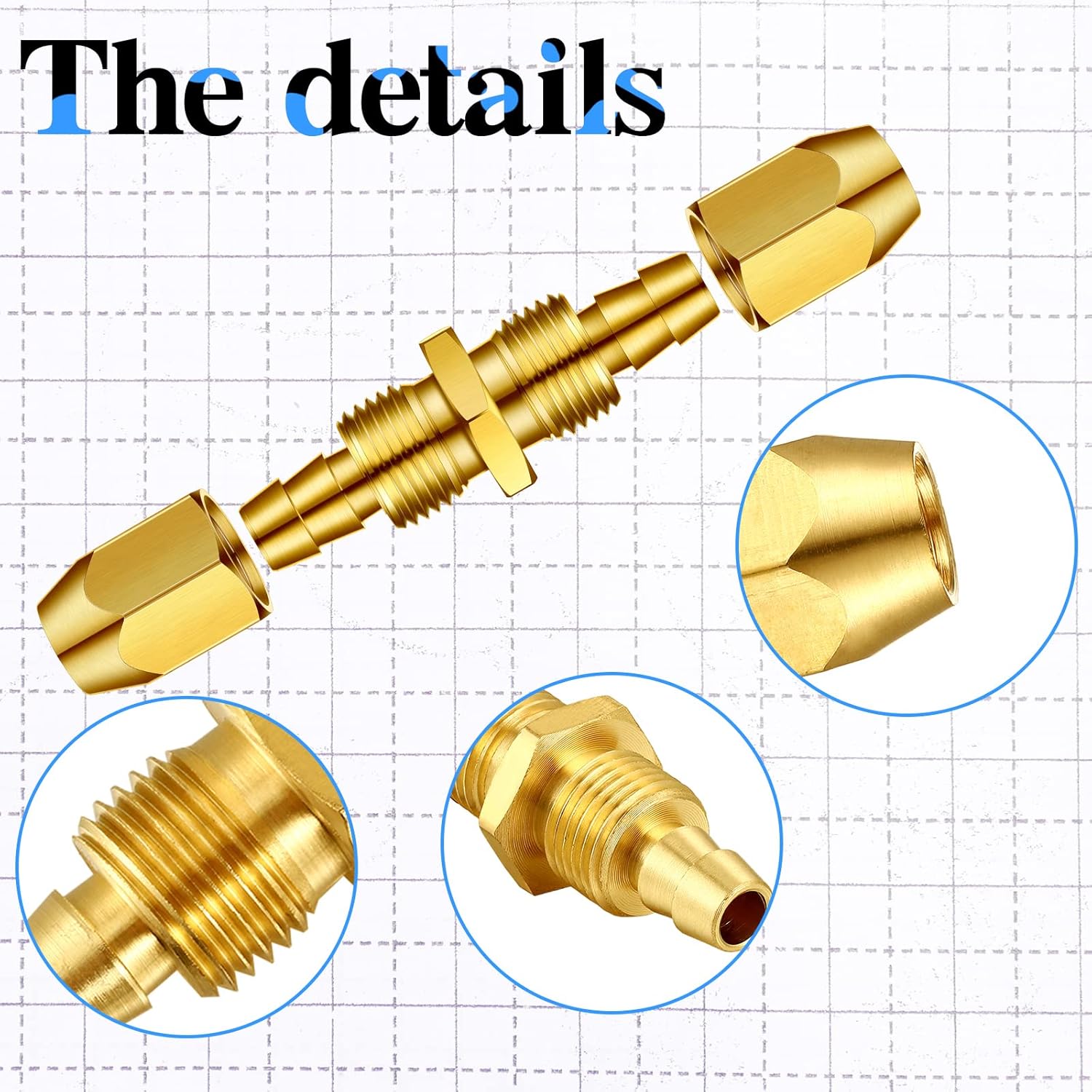 Peryiter 24 Pcs Solid Brass Air Hose Repair Fittings for NPT Replacement Reusable Hose Splicer Air Tube Connectors Repair Kit with Ptfe Tape Brass Connect Adapter (1/4npt-1/4 Inch)