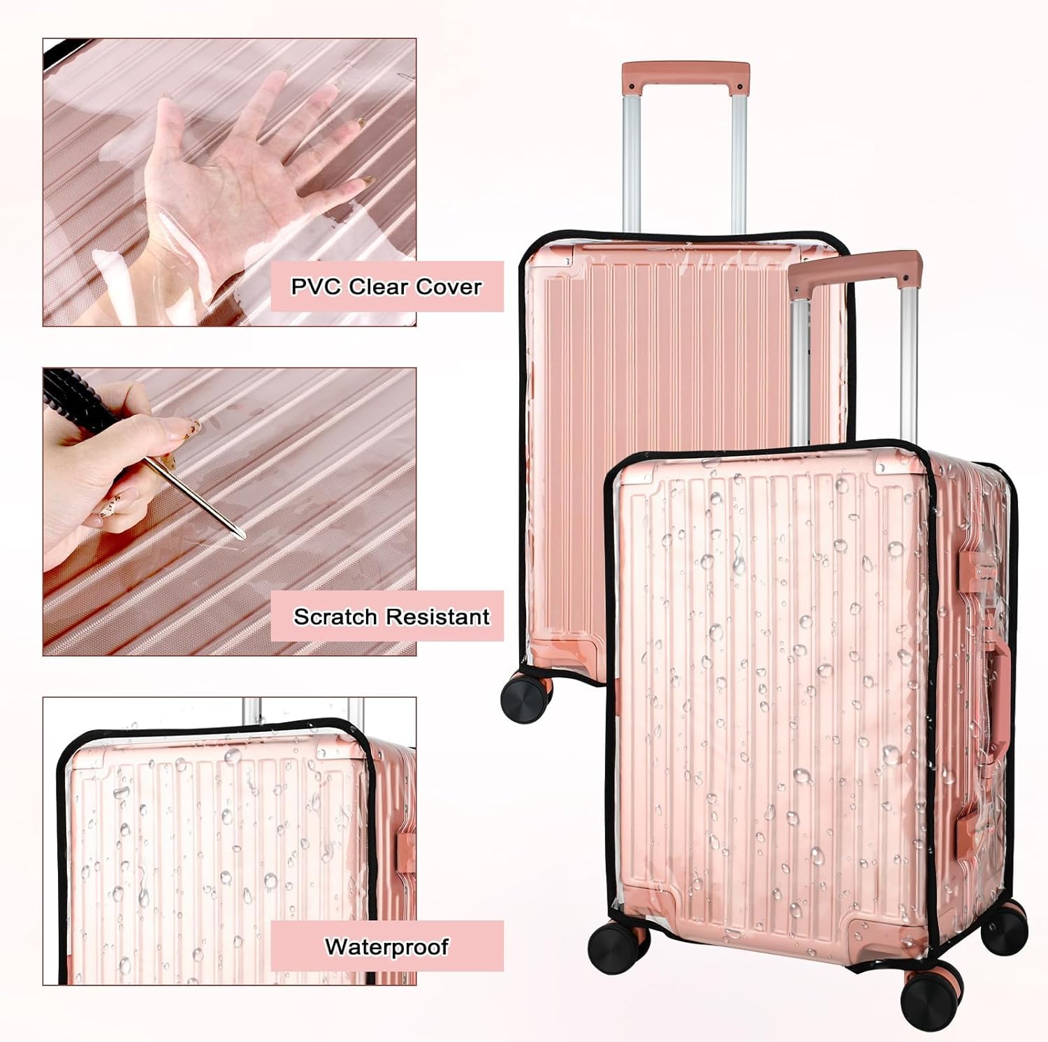 3 Piece Thicken Clear PVC Luggage Cover Protector, Waterproof Plastic Suitcase Cover, 20“ 24” 28” Carry On Luggage Protector Suitcase Cover or Tsa Approved for Travel - Image 5