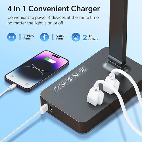 Miniatura 2 de LAOPAO Lámpara de escritorio con puerto de carga USB tira de alimentación con protección contra sobretensiones - 1 tipo C, 1 puerto de carga USB-A,