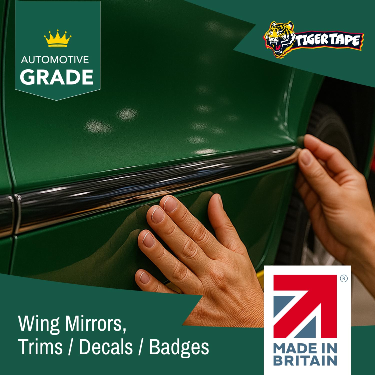 Tiger Tape® UK Made. Car Number Plate Tape | Heavy Duty Automotive Grade Mounting Adhesive | Extra Strong Double Sided Tape for Vehicle Number Plates, Licence Plates, Car Registration (2 UK Plates)