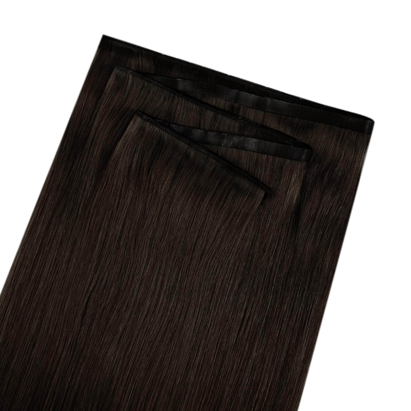 Fshine Echthaar Tressen Dunkelbraun 40cm 80g Butterfly Weft Extensions | Butterfly Tressen Echthaar, PU Hybridbasis, doppelseitiges Design, verdeckte Microringe, vorgefertigte Öffnungen