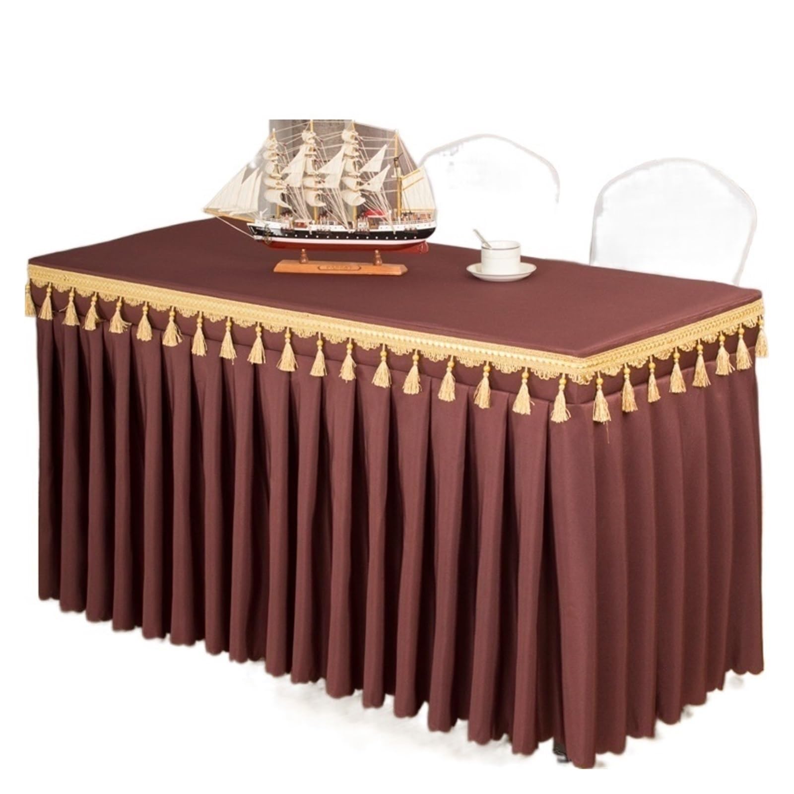 Ciemnobrązowa spódnica stołowa na baby shower i wesela 180 x 40 x 75 cm jednolity kolor obrus na przyjęcie bankietowe i dekoracje na imprezy - elegancki obrus