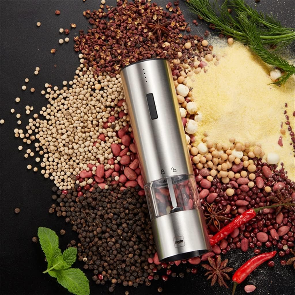 Electric Automatic Pepper Grinder Mill Adjustable Stainless Steel Spice Mills With Led Light Rechargeable Kitchen Tools(white-Fruit peach5)